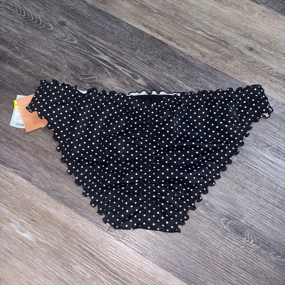 Shade & Shore Black White Polka Dot Ruffle Cheeky Bikini Bottom L & XL NWT - Picture 3 of 3